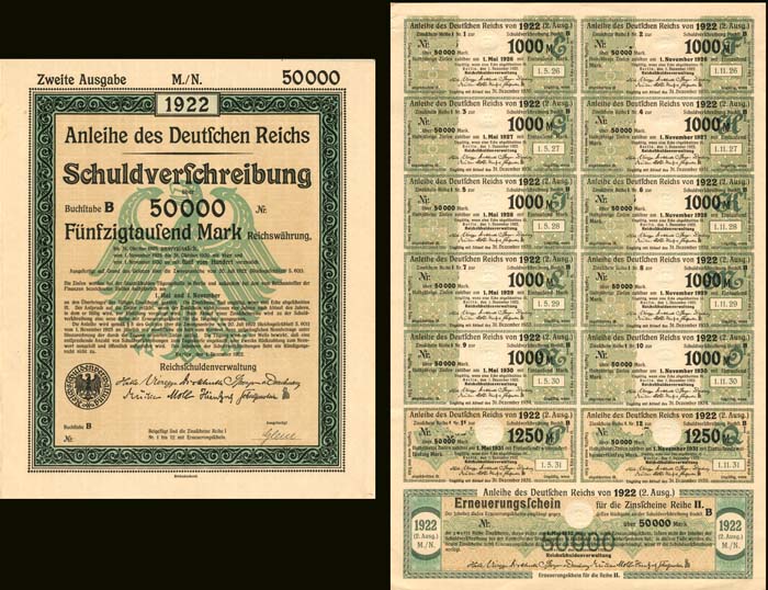 Anleihe des Deutfchen Reichs Schuldverfchreibung - 50,000 German Mark Bond (Uncanceled)